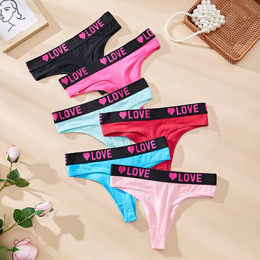 3 pièces taille basse amour coeur culottes femmes sous-vêtements en coton Lingeries Sexy tongs chaudes doux couleur unie lettre ceinture G-String