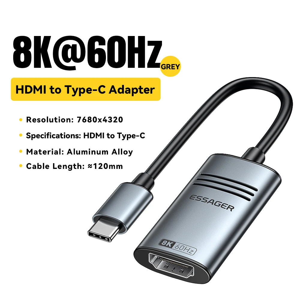 Essager adaptateur HDMI vers USB Type C pour iPhone MacBook Pro Air iPad Samsung Galaxy 8K @ 60Hz 4K @ 120Hz/144Hz convertisseur de câble TV HD