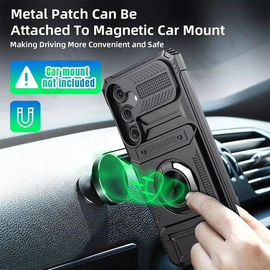 Coque pour Samsung Galaxy S25 Edge S24 S23 Ultra Plus FE A56 A36 A55 5G, anneau rotatif magnétique, béquille, chute lourde, portefeuille