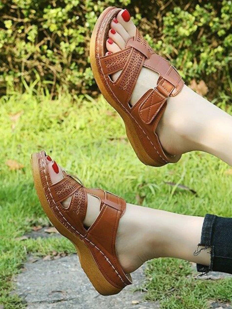 Sandales d'été à talons compensés pour femmes, orthopédiques de qualité supérieure, à bout ouvert, Vintage, antidérapantes, décontractées, plateforme, pantoufles rétro