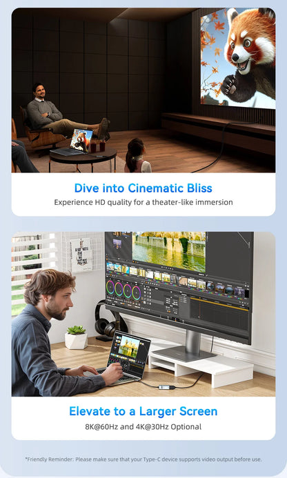 Essager adaptateur HDMI vers USB Type C pour iPhone MacBook Pro Air iPad Samsung Galaxy 8K @ 60Hz 4K @ 120Hz/144Hz convertisseur de câble TV HD