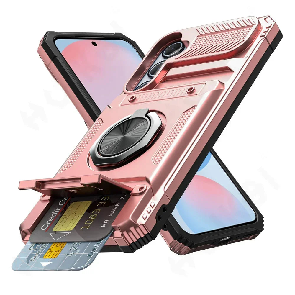 Coque pour Samsung Galaxy S25 Edge S24 S23 Ultra Plus FE A56 A36 A55 5G, anneau rotatif magnétique, béquille, chute lourde, portefeuille