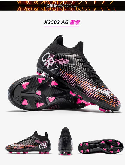 Chaussures de Football unisexes, hauts à lacets, pointes antidérapantes, Sports de plein air, crampons de Football athlétiques pour baskets d'entraînement professionnel