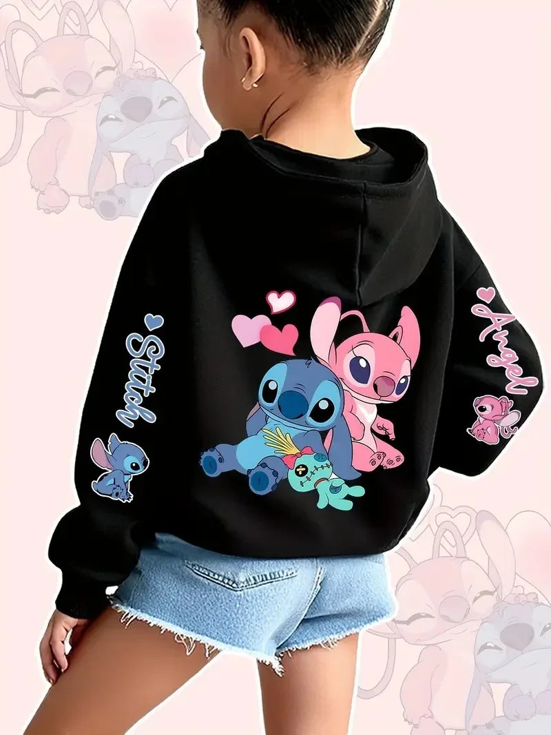 2025 Disney sweats à capuche mode point ange monstre poche sweat pull mignon sweats à capuche filles enfants sweat dessin animé hauts Y2k