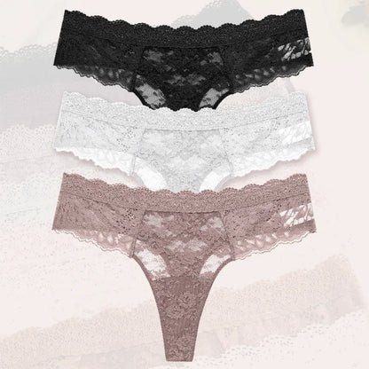 Strings sexy en dentelle pour femmes, slips taille basse, sous-vêtements doux pour dames, caleçons floraux, culottes florales, lingerie féminine, 3 pièces