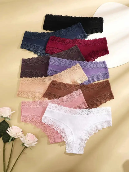 15 pièces femmes coton culottes Sexy dentelle intime sous-vêtements brésiliens couleur unie femme à la mode dentelle slips femme doux caleçons