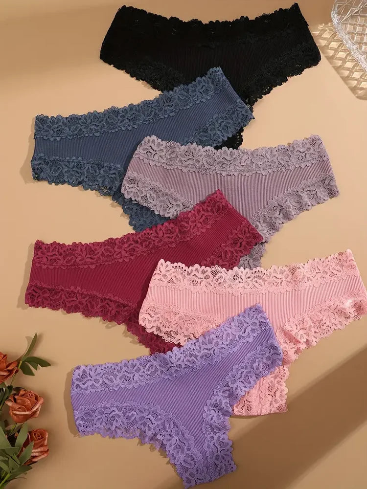 15 pièces femmes coton culottes Sexy dentelle intime sous-vêtements brésiliens couleur unie femme à la mode dentelle slips femme doux caleçons