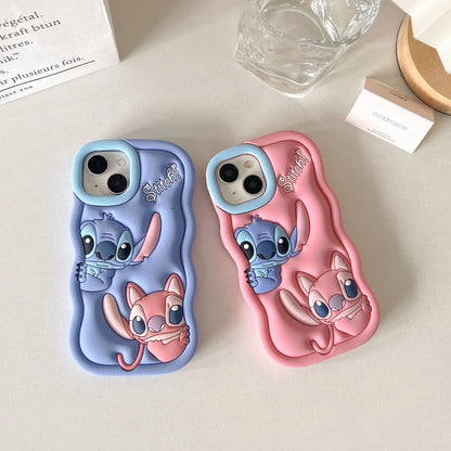 Dessin animé Disney Stitch Iphone 11 12 13 14 15 Pro Plus, mignon matériau en Silicone, coque de téléphone Simple tout compris, cadeau de saint valentin