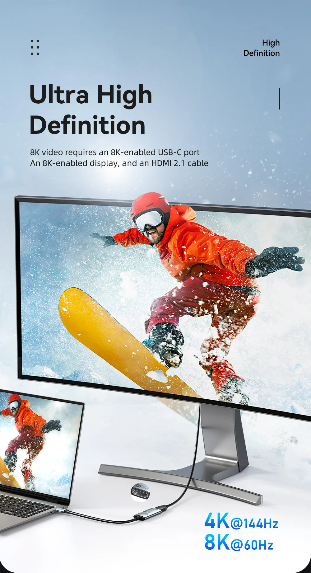 Essager adaptateur HDMI vers USB Type C pour iPhone MacBook Pro Air iPad Samsung Galaxy 8K @ 60Hz 4K @ 120Hz/144Hz convertisseur de câble TV HD