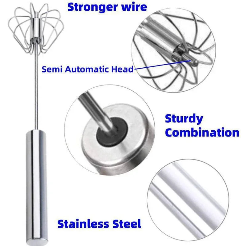 Mélangeur à fouet semi-automatique en acier inoxydable, 10/12/14 pouces, pour la maison, outil polyvalent pour batteur à œufs, mousseur à lait, fouet à poussée manuelle