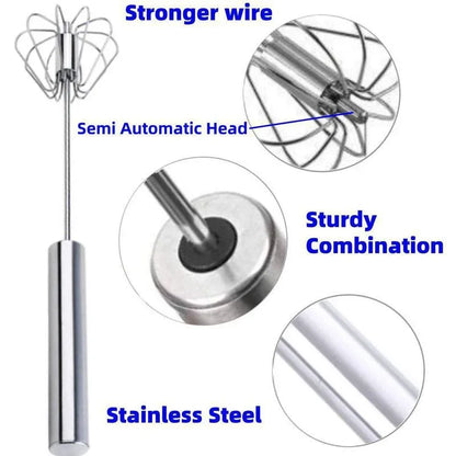 Mélangeur à fouet semi-automatique en acier inoxydable, 10/12/14 pouces, pour la maison, outil polyvalent pour batteur à œufs, mousseur à lait, fouet à poussée manuelle