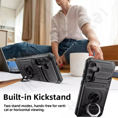 Coque pour Samsung Galaxy S25 Edge S24 S23 Ultra Plus FE A56 A36 A55 5G, anneau rotatif magnétique, béquille, chute lourde, portefeuille