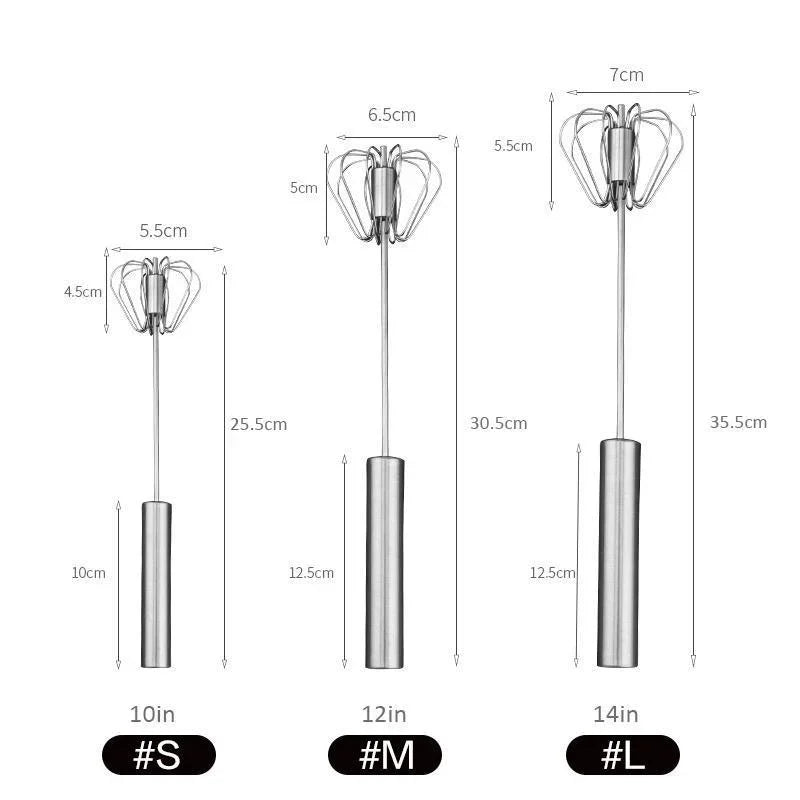 Mélangeur à fouet semi-automatique en acier inoxydable, 10/12/14 pouces, pour la maison, outil polyvalent pour batteur à œufs, mousseur à lait, fouet à poussée manuelle