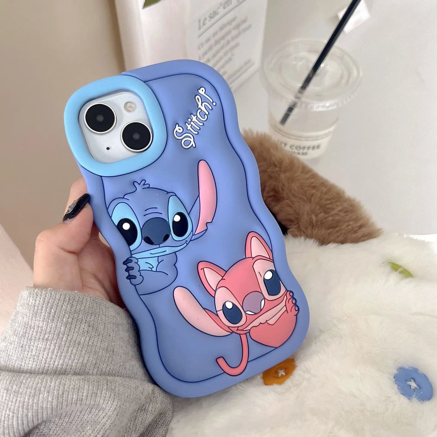 Dessin animé Disney Stitch Iphone 11 12 13 14 15 Pro Plus, mignon matériau en Silicone, coque de téléphone Simple tout compris, cadeau de saint valentin