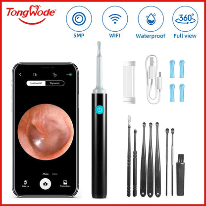 Endoscope d'oreille visuel sans fil avec caméra, outils de livres d'oreille, cuillère sûre, cure-oreille en silicone, dissolvant d'avertissement d'oreille, kanoscope Shoous, caméra 5MP