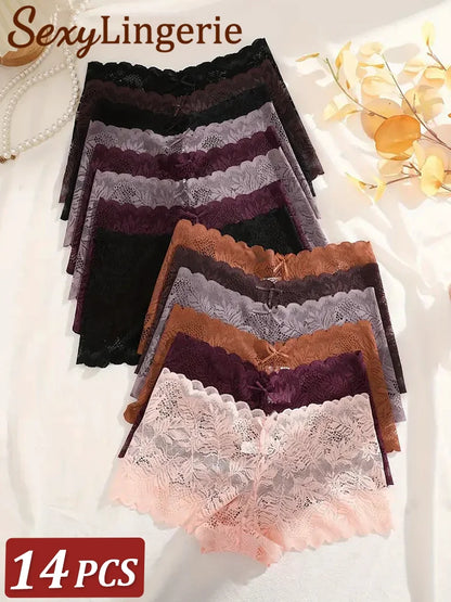 14 pièces/ensemble femmes dentelle Boyshorts Sexy caleçons taille basse culottes dames mode florale sous-vêtements en dentelle S-XL filles culotte intimes