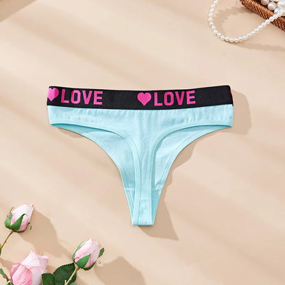 3 pièces taille basse amour coeur culottes femmes sous-vêtements en coton Lingeries Sexy tongs chaudes doux couleur unie lettre ceinture G-String