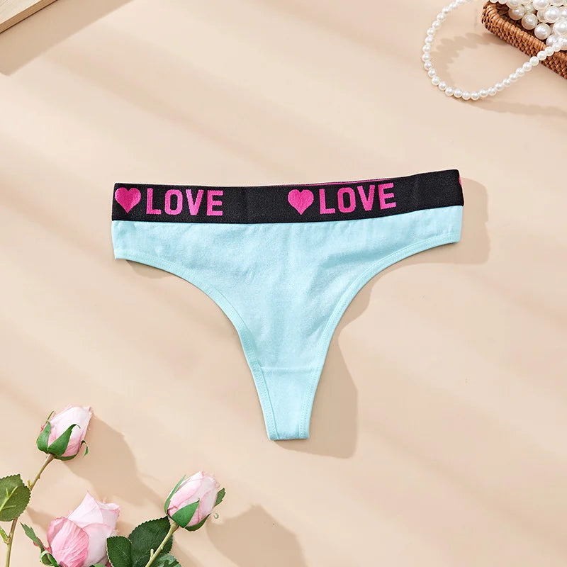 3 pièces taille basse amour coeur culottes femmes sous-vêtements en coton Lingeries Sexy tongs chaudes doux couleur unie lettre ceinture G-String