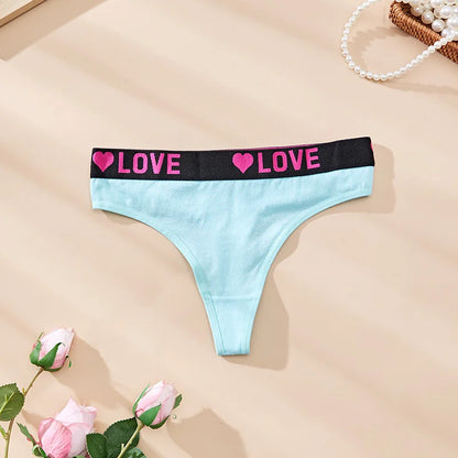 3 pièces taille basse amour coeur culottes femmes sous-vêtements en coton Lingeries Sexy tongs chaudes doux couleur unie lettre ceinture G-String