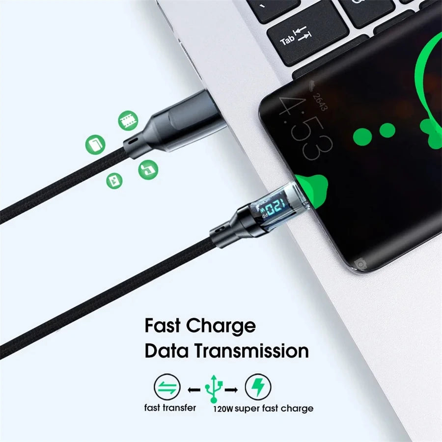 NNBILI-Câble USB Type-C vers Type-C, 120W, charge ultra rapide, avec écran LED, pour téléphone Huawei, Oppo, Vivo