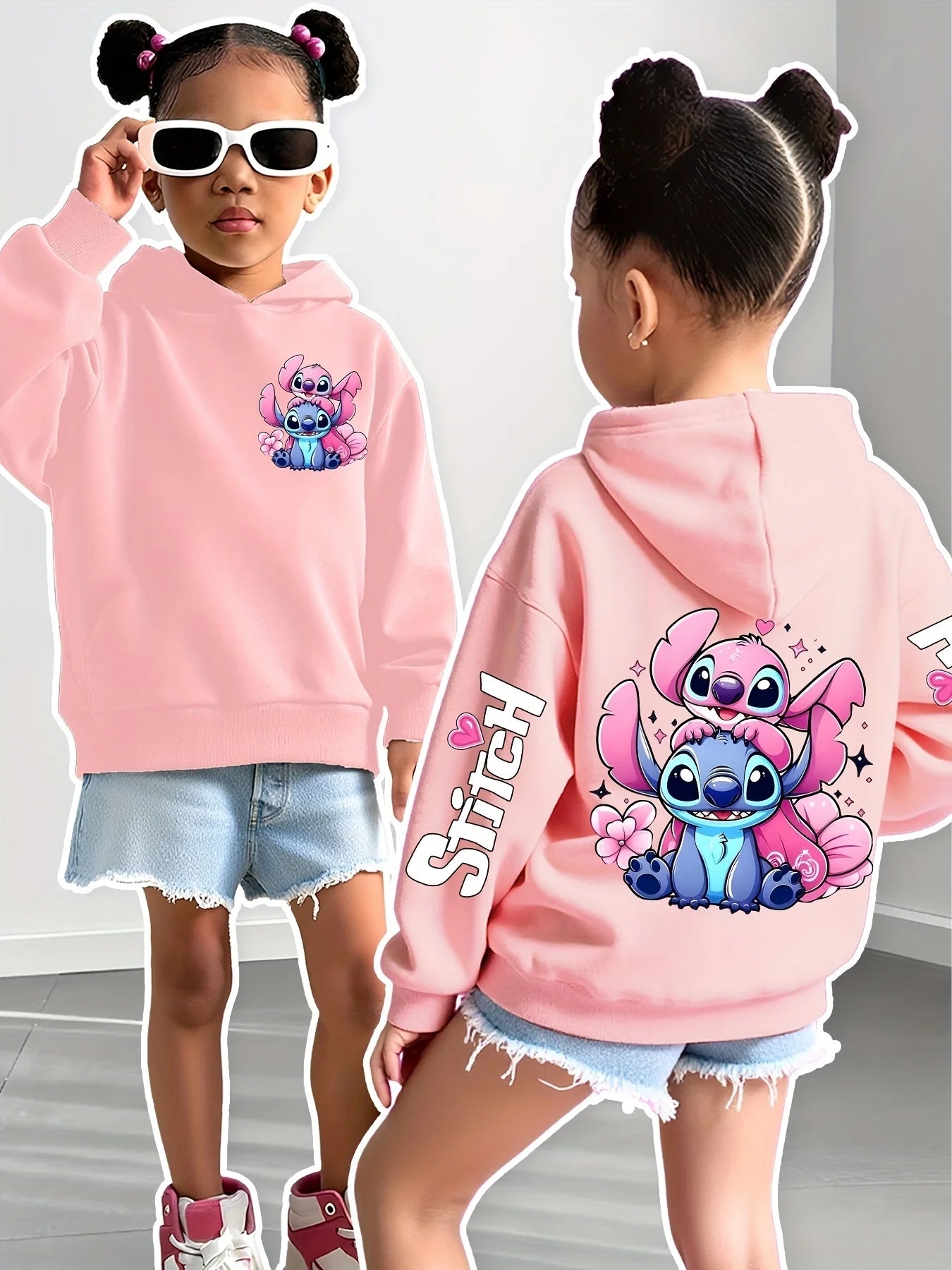 2025 Disney sweats à capuche mode point ange monstre poche sweat pull mignon sweats à capuche filles enfants sweat dessin animé hauts Y2k