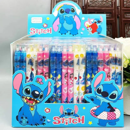 Stylo gel Disney Stitch, dessin animé, encre à pression noire, 0.5mm, mignon, signature, cadeau étudiant, nouveau, 12 pièces