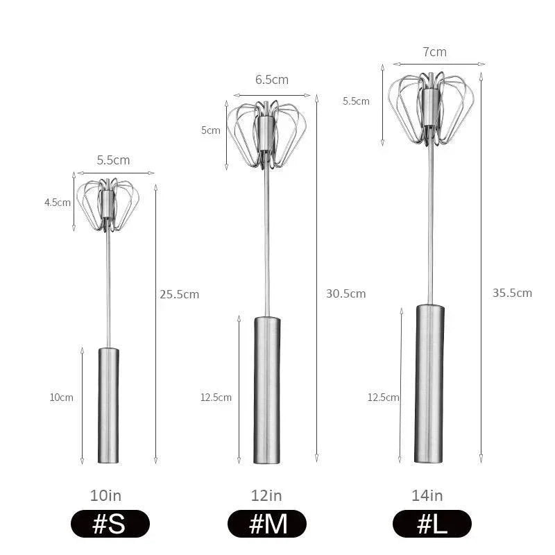 Mélangeur à fouet semi-automatique en acier inoxydable, 10/12/14 pouces, pour la maison, outil polyvalent pour batteur à œufs, mousseur à lait, fouet à poussée manuelle