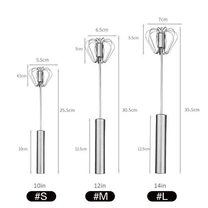 Mélangeur à fouet semi-automatique en acier inoxydable, 10/12/14 pouces, pour la maison, outil polyvalent pour batteur à œufs, mousseur à lait, fouet à poussée manuelle