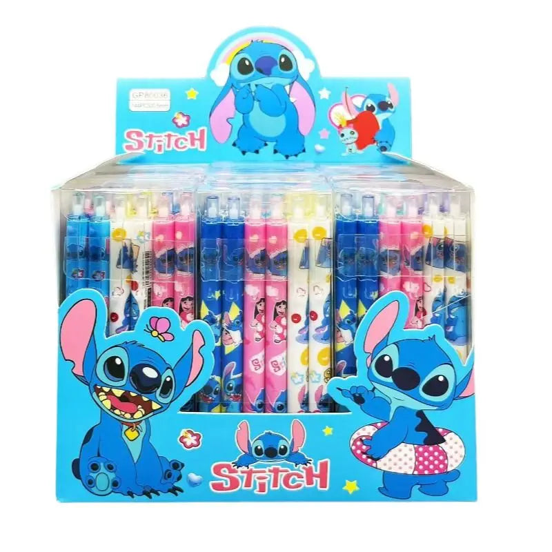 Stylo gel Disney Stitch, dessin animé, encre à pression noire, 0.5mm, mignon, signature, cadeau étudiant, nouveau, 12 pièces