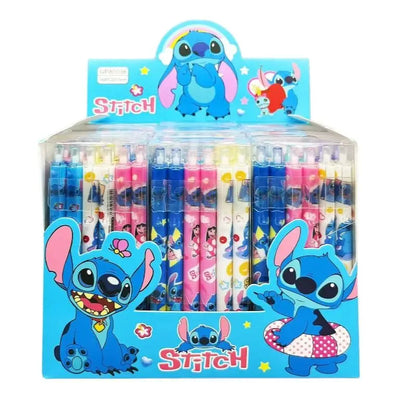 Stylo gel Disney Stitch, dessin animé, encre à pression noire, 0.5mm, mignon, signature, cadeau étudiant, nouveau, 12 pièces