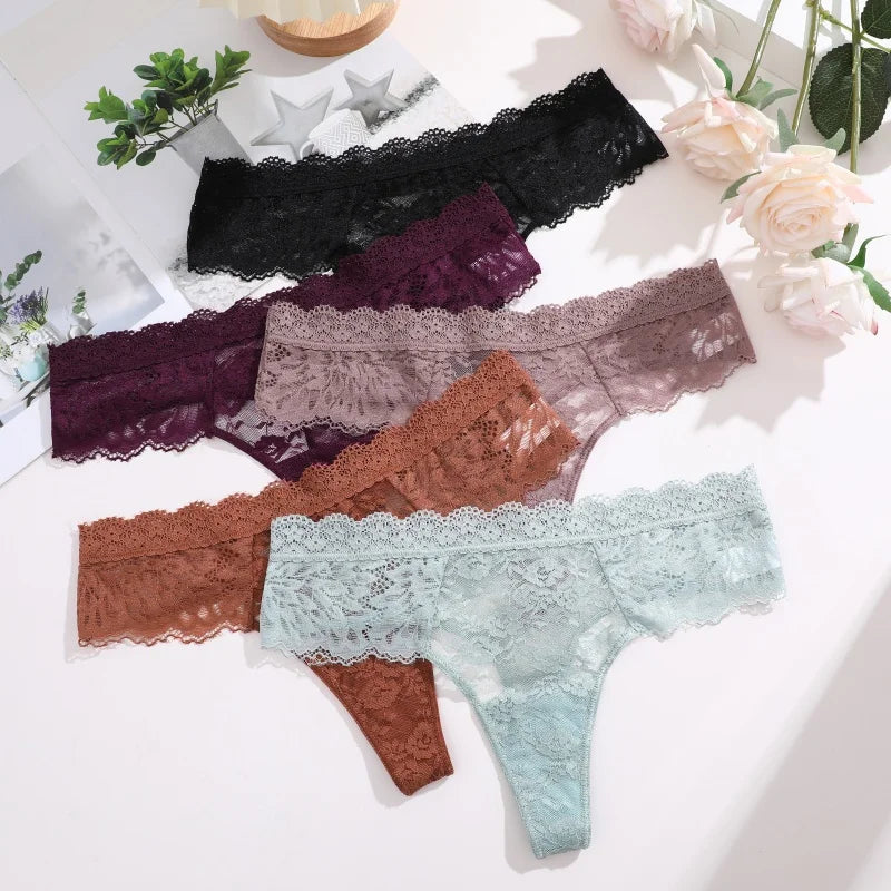 Strings sexy en dentelle pour femmes, slips taille basse, sous-vêtements doux pour dames, caleçons floraux, culottes florales, lingerie féminine, 3 pièces