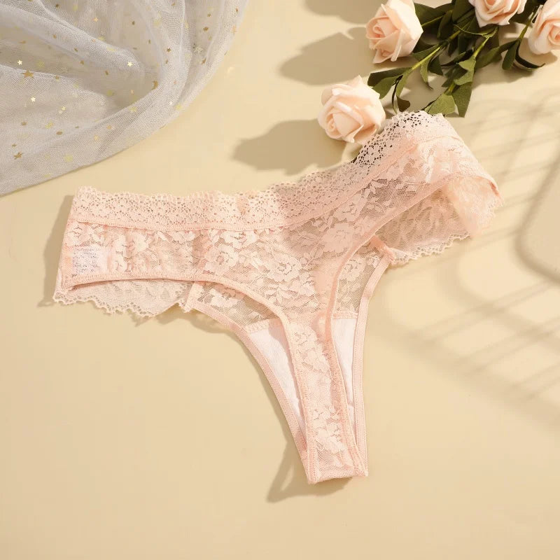 Strings sexy en dentelle pour femmes, slips taille basse, sous-vêtements doux pour dames, caleçons floraux, culottes florales, lingerie féminine, 3 pièces