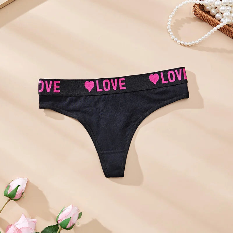 3 pièces taille basse amour coeur culottes femmes sous-vêtements en coton Lingeries Sexy tongs chaudes doux couleur unie lettre ceinture G-String