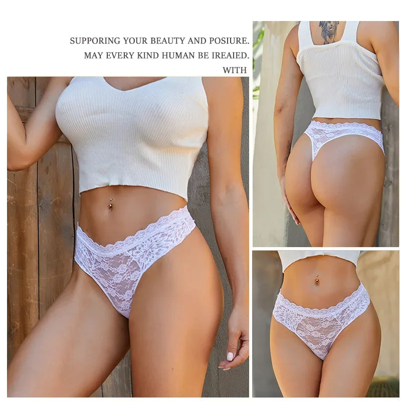 Strings sexy en dentelle pour femmes, slips taille basse, sous-vêtements doux pour dames, caleçons floraux, culottes florales, lingerie féminine, 3 pièces