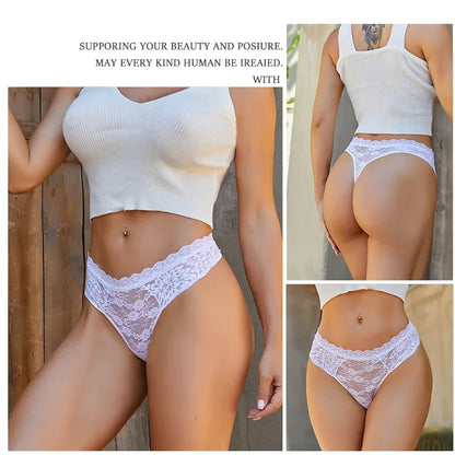 Strings sexy en dentelle pour femmes, slips taille basse, sous-vêtements doux pour dames, caleçons floraux, culottes florales, lingerie féminine, 3 pièces