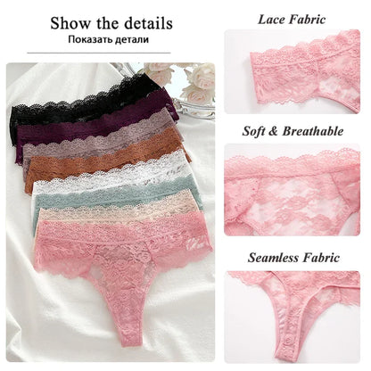 Strings sexy en dentelle pour femmes, slips taille basse, sous-vêtements doux pour dames, caleçons floraux, culottes florales, lingerie féminine, 3 pièces