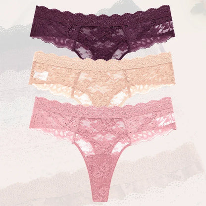 Strings sexy en dentelle pour femmes, slips taille basse, sous-vêtements doux pour dames, caleçons floraux, culottes florales, lingerie féminine, 3 pièces