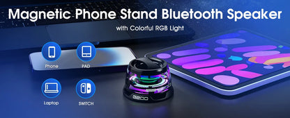 Haut-parleur Bluetooth magnétique d'extérieur, Mini haut-parleur stéréo de voyage Portable sans fil avec lumière de couleur rvb et support de téléphone pour Ios