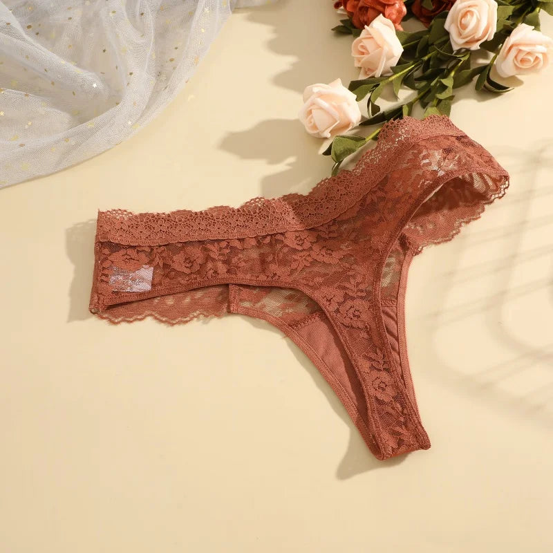 Strings sexy en dentelle pour femmes, slips taille basse, sous-vêtements doux pour dames, caleçons floraux, culottes florales, lingerie féminine, 3 pièces