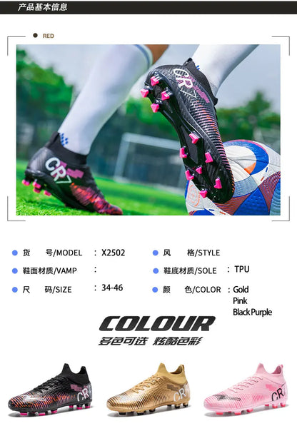 Chaussures de Football unisexes, hauts à lacets, pointes antidérapantes, Sports de plein air, crampons de Football athlétiques pour baskets d'entraînement professionnel