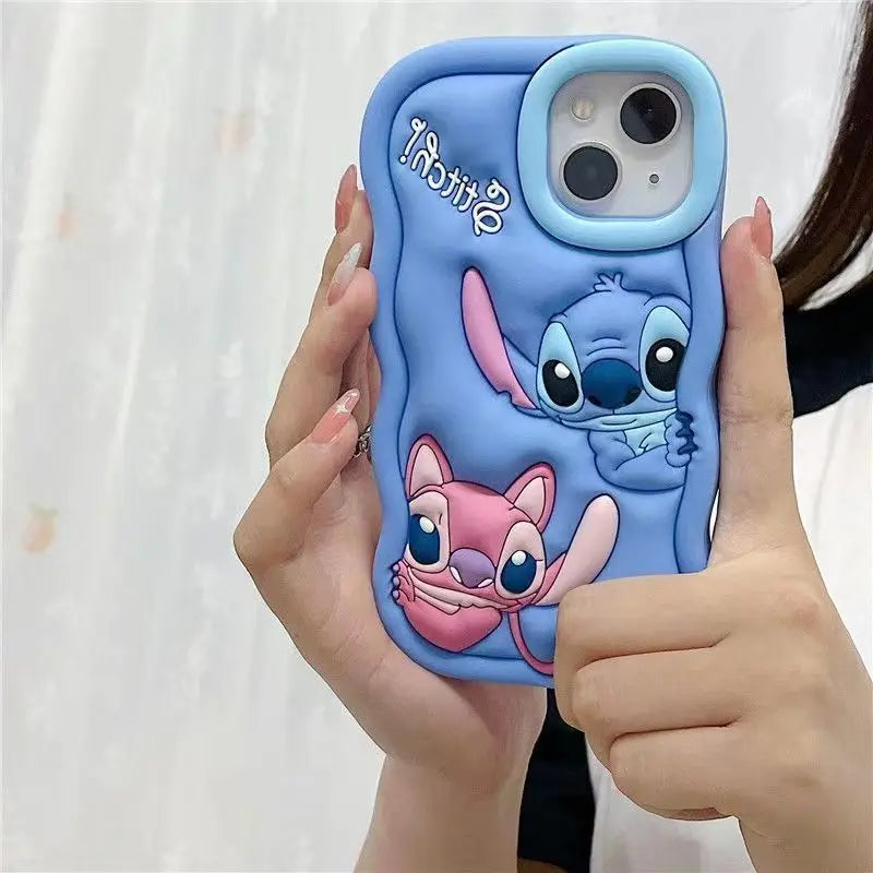 Dessin animé Disney Stitch Iphone 11 12 13 14 15 Pro Plus, mignon matériau en Silicone, coque de téléphone Simple tout compris, cadeau de saint valentin