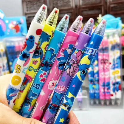 Stylo gel Disney Stitch, dessin animé, encre à pression noire, 0.5mm, mignon, signature, cadeau étudiant, nouveau, 12 pièces