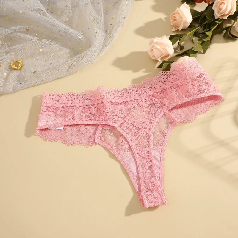 Strings sexy en dentelle pour femmes, slips taille basse, sous-vêtements doux pour dames, caleçons floraux, culottes florales, lingerie féminine, 3 pièces