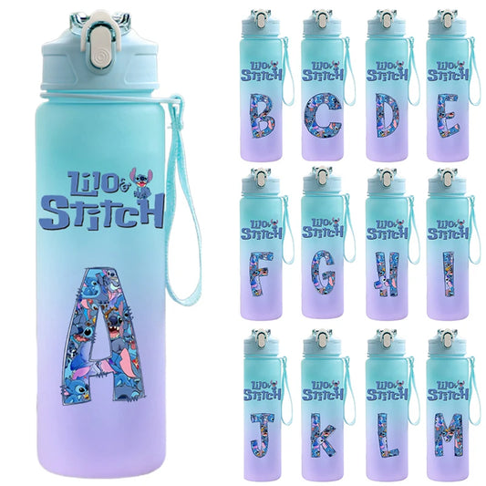 750ML Lettre A-Z Imprimer  Stitch Bouteille D'eau Grande Capacité Boire Portable Dessin Animé En Plein Air Tasse D'eau Enfant Cadeau
