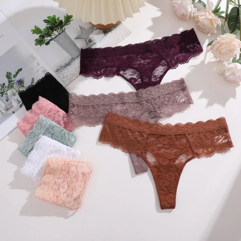 Strings sexy en dentelle pour femmes, slips taille basse, sous-vêtements doux pour dames, caleçons floraux, culottes florales, lingerie féminine, 3 pièces