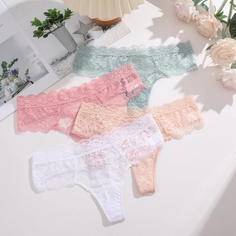 Strings sexy en dentelle pour femmes, slips taille basse, sous-vêtements doux pour dames, caleçons floraux, culottes florales, lingerie féminine, 3 pièces
