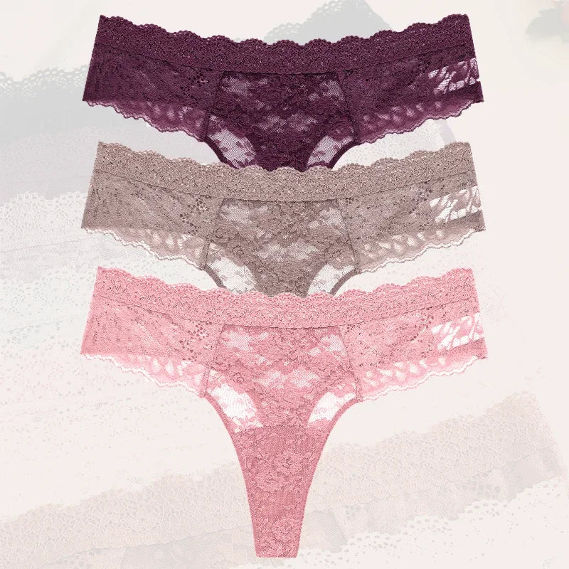 Strings sexy en dentelle pour femmes, slips taille basse, sous-vêtements doux pour dames, caleçons floraux, culottes florales, lingerie féminine, 3 pièces