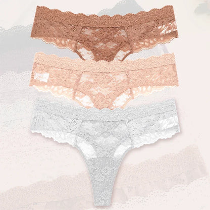 Strings sexy en dentelle pour femmes, slips taille basse, sous-vêtements doux pour dames, caleçons floraux, culottes florales, lingerie féminine, 3 pièces