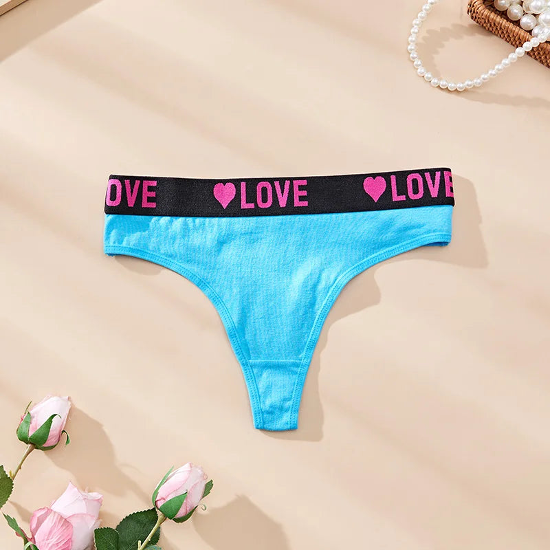 3 pièces taille basse amour coeur culottes femmes sous-vêtements en coton Lingeries Sexy tongs chaudes doux couleur unie lettre ceinture G-String