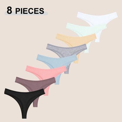 Strings en coton sans couture pour femmes, culotte sexy, taille basse, solide, respirant, confortable, doux, string, sous-pantalon, 8 pièces, ensemble